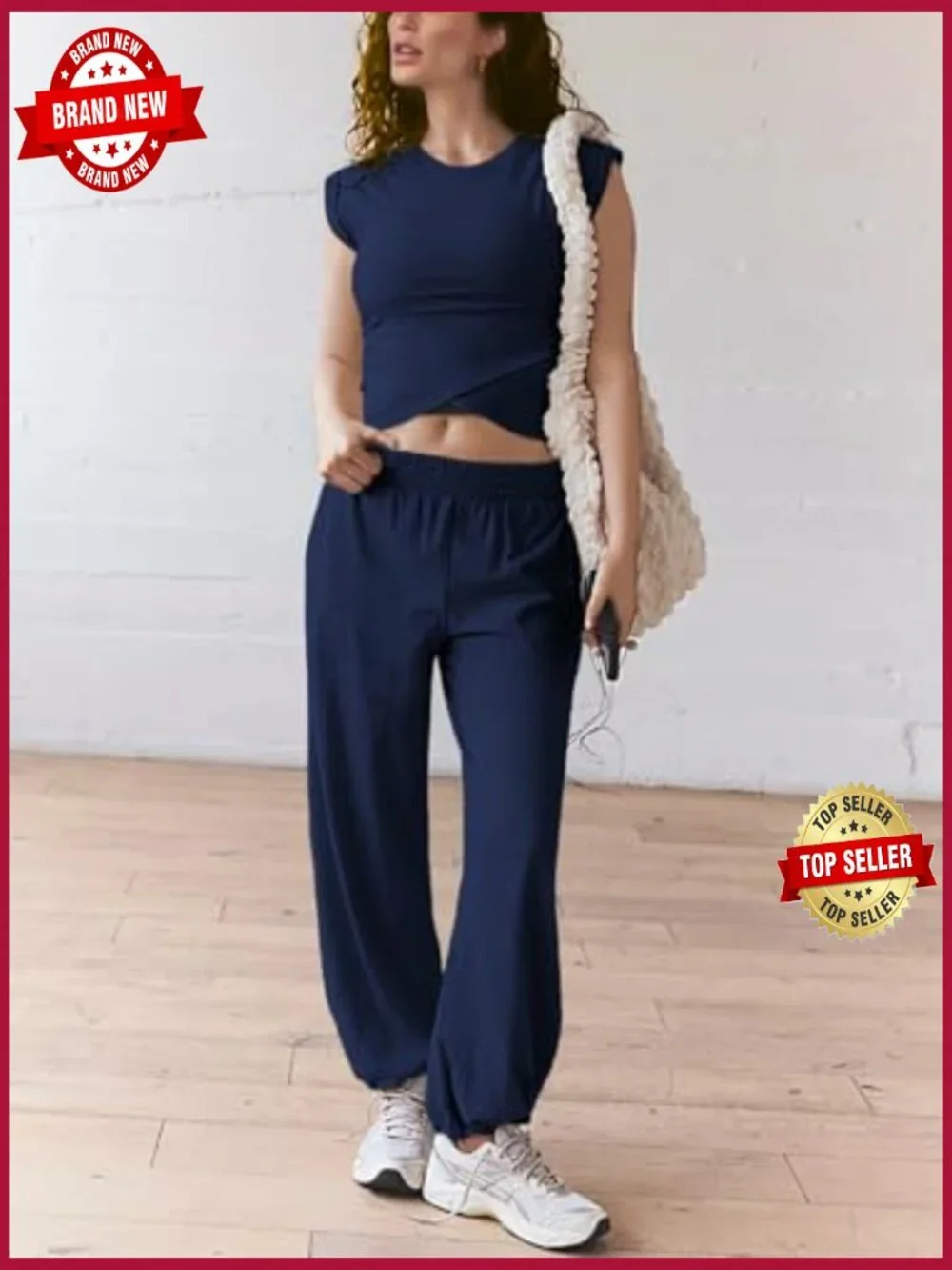 Women 2 Piece Cropped Top & Jogger Matching Loungewear Set